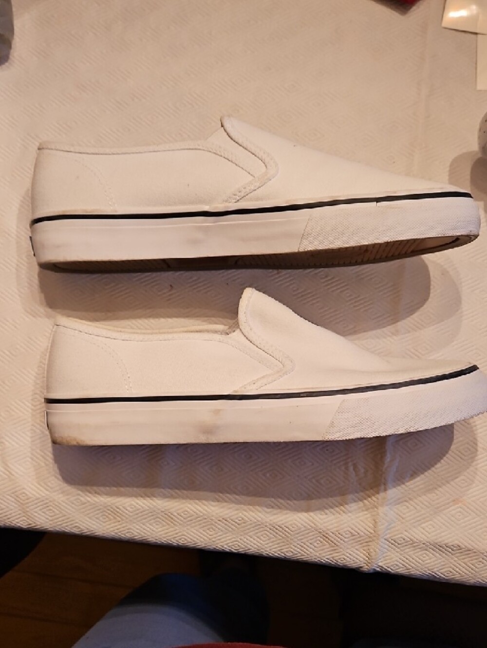 Polo by Ralph Lauren White Canvas Slip-On Loafers with Navy Logo - Picture 2 of 5